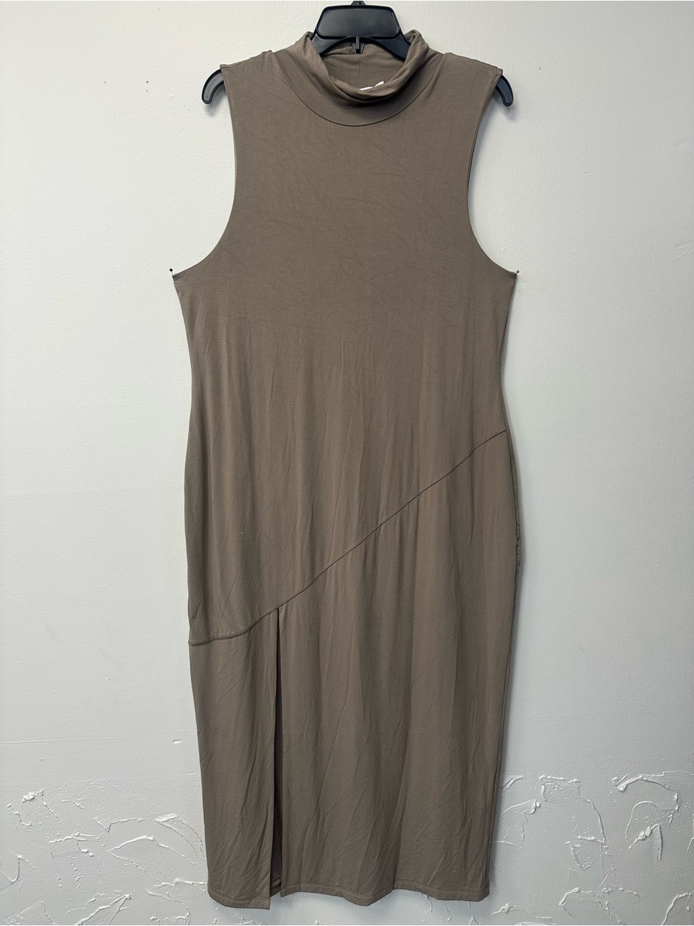 Good American Sleeveless Turtleneck Maxi Dress in Taupe